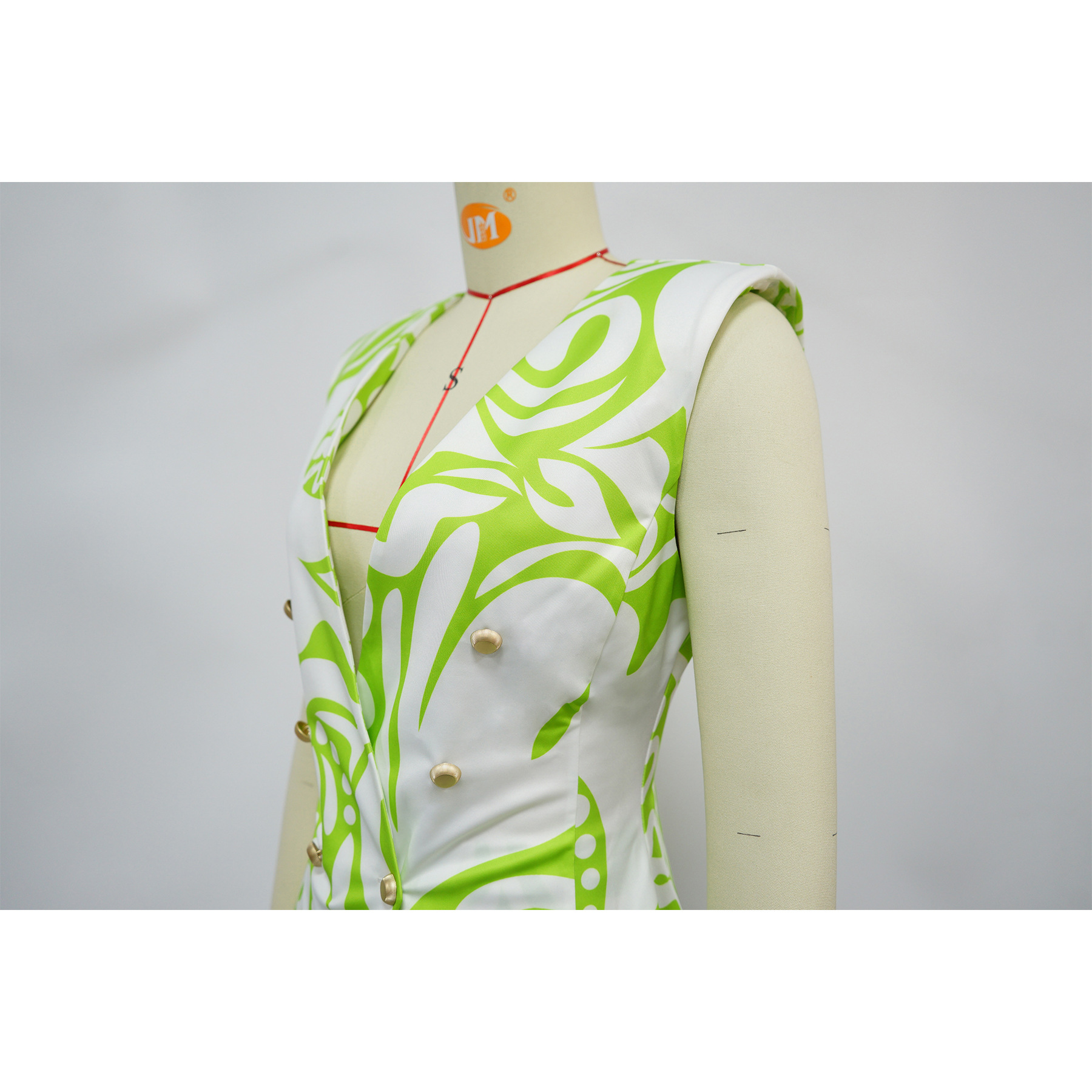 Ensemble blazer sans manches et short imprimé géométrique femme_voghion.com