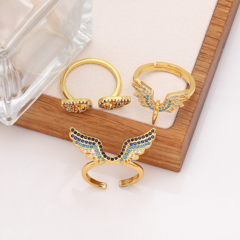 Fashion Copper Wings Ring Daily Electroplating Zircon Copper Rings