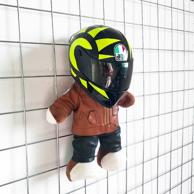 decoration rally bear — Motosiklet dəbilqələri - height-28cm-chocolate-color-brown-leather-bear-agv-sun-and-moon-helmet-upgraded-tail-wing