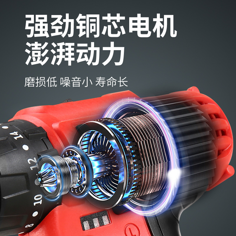 Ruishi gran capacidad taladro eléctrico de litio taladro recargable mano taladro hogar impacto taladro multifuncional destornillador muebles traje