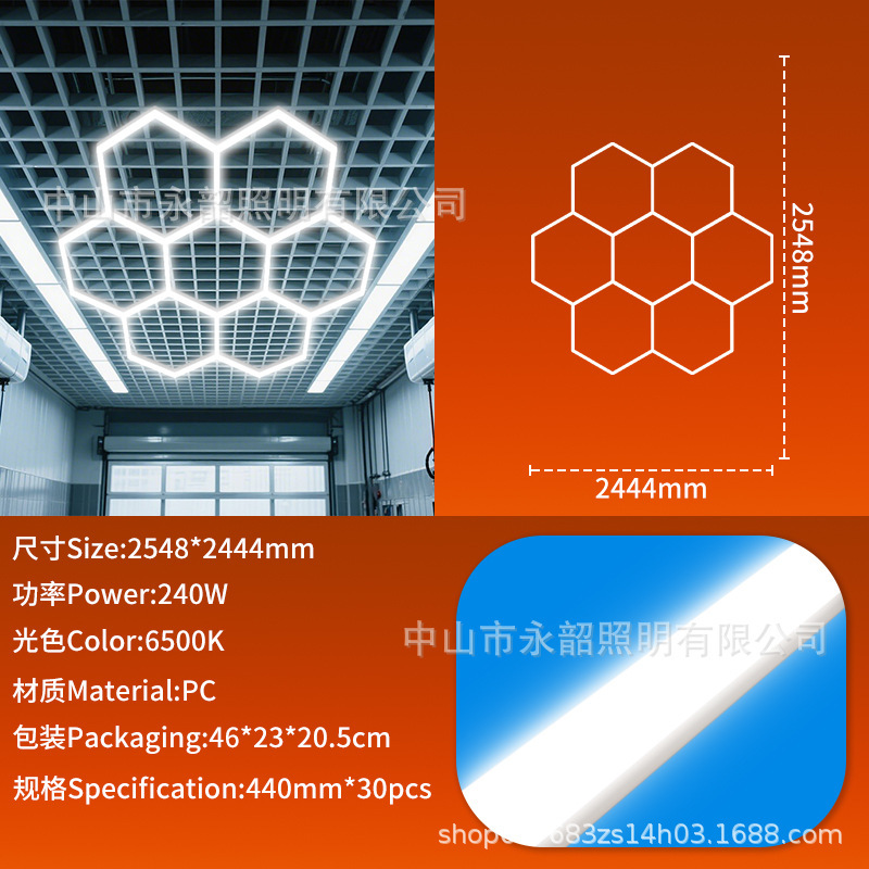 LED自動車修理専用六角ステーションランプ防水ハニカムステッチランプ2025車庫洗車室ハイライト照明|undefined