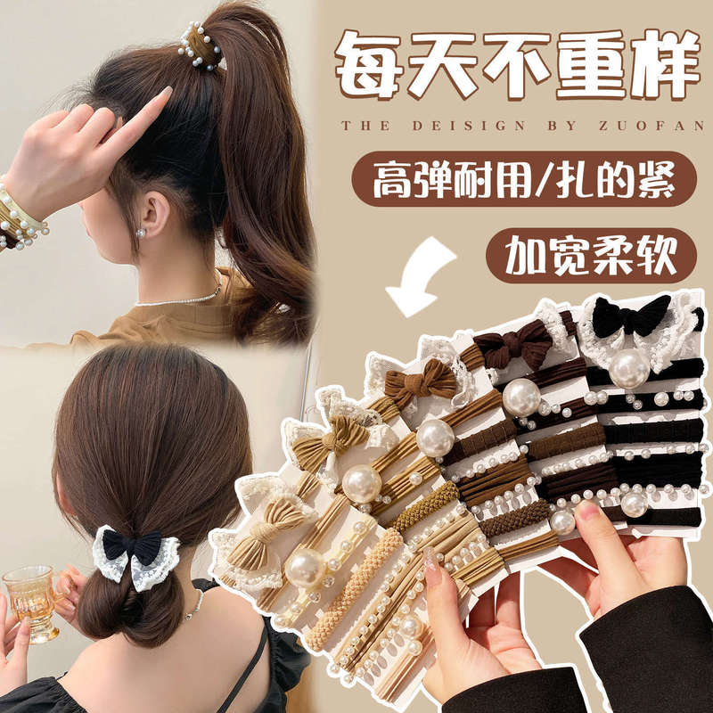 六件套~镂空蕾丝复古蝴蝶结发圈女气质头绳丸子头发绳芭蕾风头饰|undefined