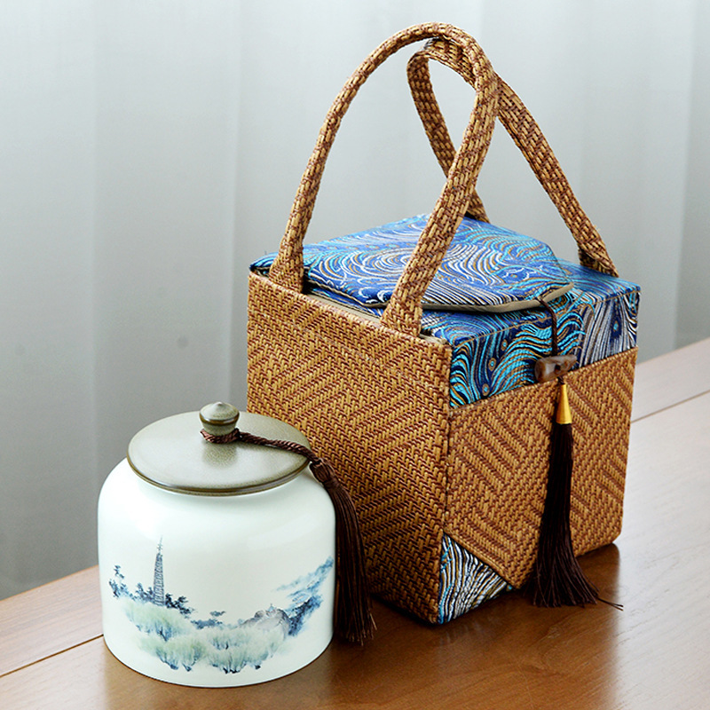 Vintage tea packaging gift box empty box ceramic tea jar sealed half jin universal Black Tea Green Tea white tea single jar