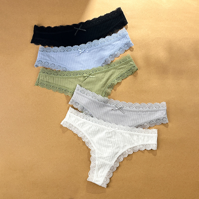Temu/Amazon European and American Size Lace-Trimmed Bow Front Thong Sexy Panties That Don'T Pinch the Hips