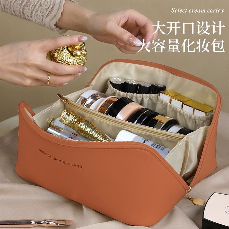 pu cosmetic bag for women 2025 new portable large capacity portable makeup brush storage bag travel toiletry bag