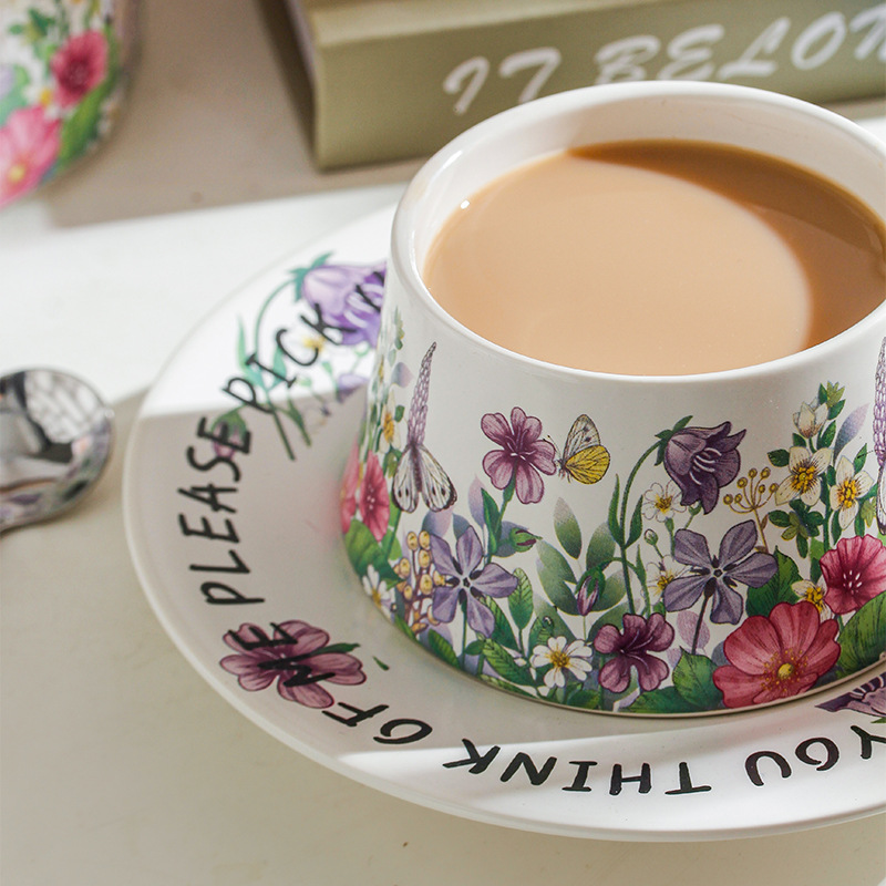 2024 fabricante diseñador cooperativo original retro estilo de acuarela de cerámica de moda tazas de café platos de refrigerio plato