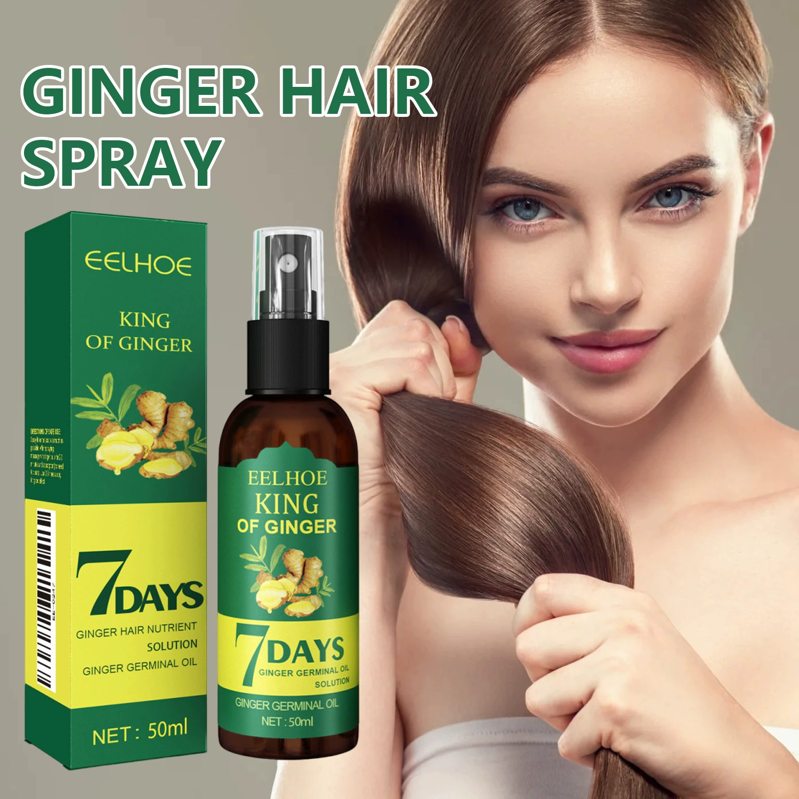 EELHOE Имбирный спрей для волос Нежный питательный спрей для корней волос Кудрявые волосы Гладкие волосы Увлажняющий спрей для ухода за волосами