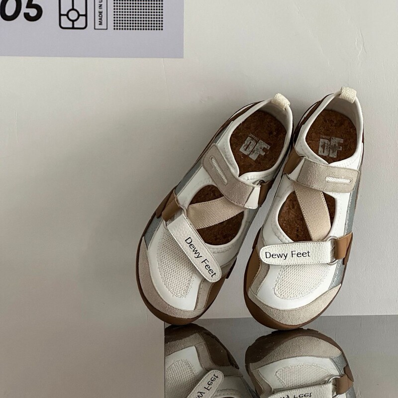 Retro Color-Blocked German Training Shoes for Women, Velcro Mary Jane Casual Shoes, Versatile Breathable Mesh Lightweight Barefoot Sneakers