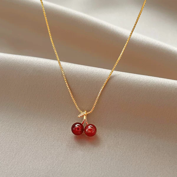 Korean and Japanese Ins Fashion Versatile Women's Cherry Earrings and Necklaces, Niche High-End Women's Earrings and Accessories