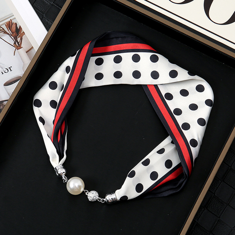 Nuevo clásico retro blanco y negro onda francesa punto de succión hebilla correa de cabello bufandas perezosas multipropósito temperamento collar clavícula hebilla