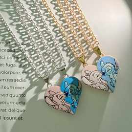 爱心磁吸情侣项链ins风小众卡通动漫印花锁骨链情人节饰品潮批发