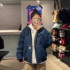 Carhar卡哈J140版型水洗做旧牛仔工装加棉加厚连帽外套 男女同款