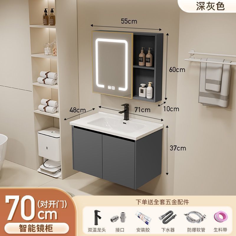 Gabinete de baño de aluminio inteligente espacial grueso combinación lavabo lavabo en cerámica lavabo fábrica de inodoro al por mayor