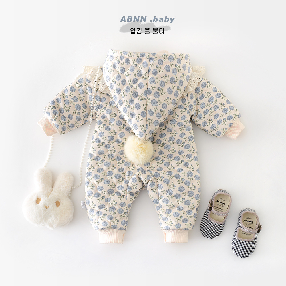 겨울 한 몸 옷 소녀 퀼트 코튼 전체 인쇄 달콤한 코튼 코트 귀여운 뾰족한 모자 등반 95115