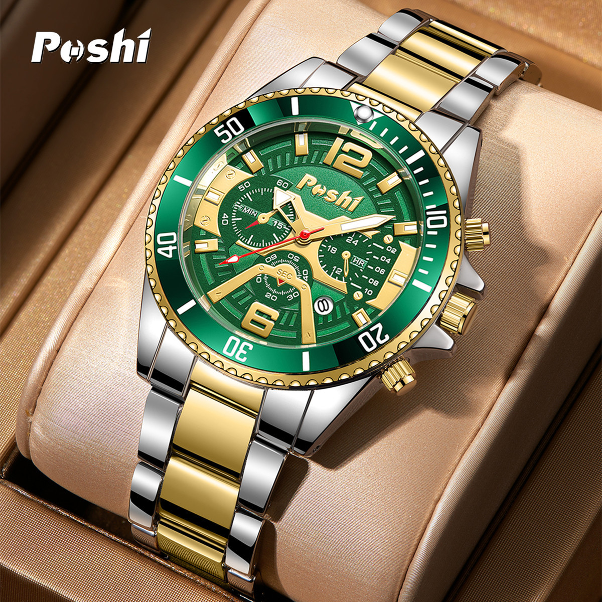 Reloj de la marca Men Reloj de cuarzo de negocios para hombre Reloj de acero con calendario impermeable de moda para hombre