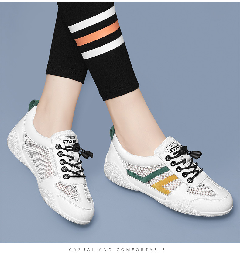 Giày lưới nữ đế bệt thoáng khí mới 2024 – giày sneaker mesh mềm mại — Xám 11055 mét, 11055 trắng xanh lá chi tiết 8