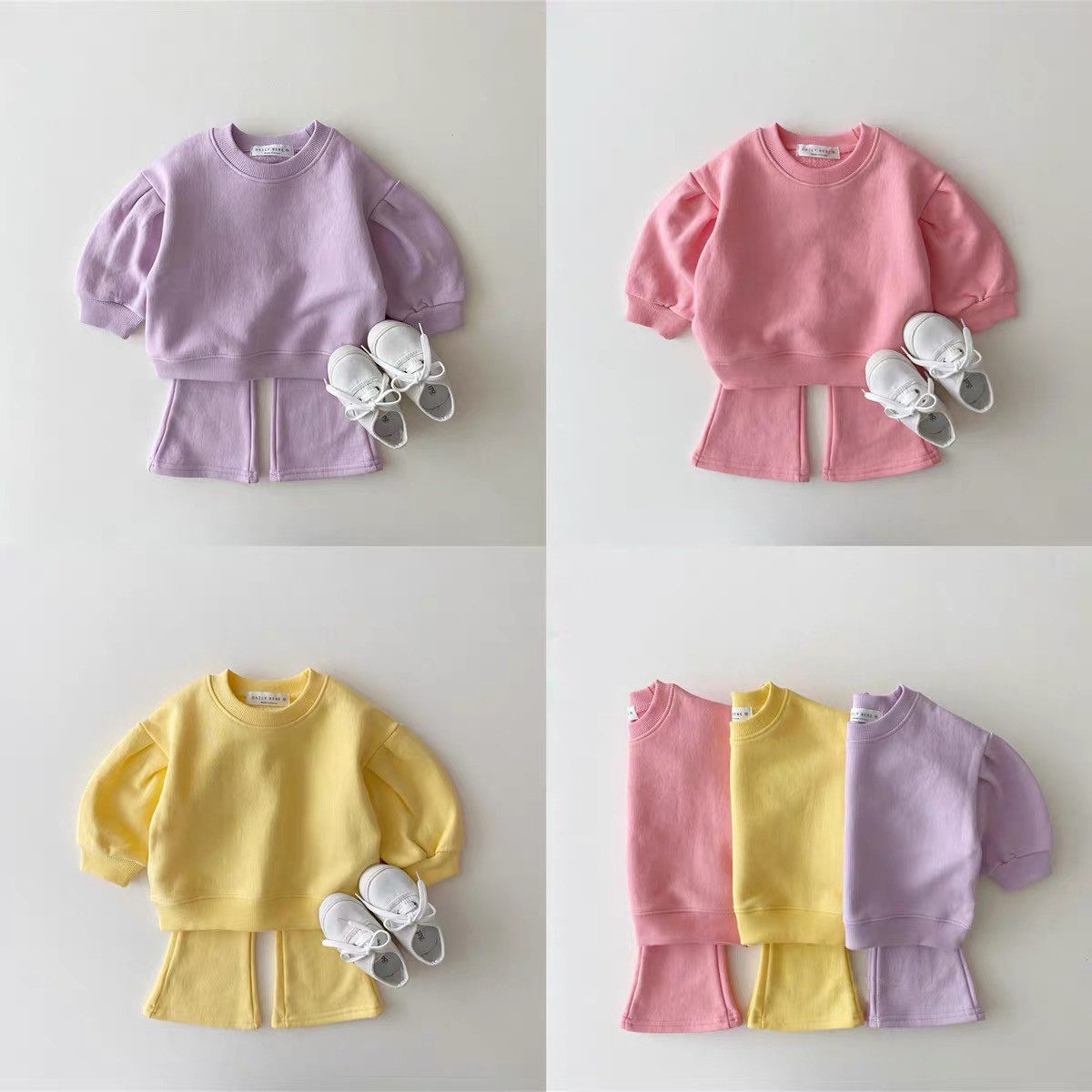韩国童装婴幼春秋女童糖果色卫衣喇叭裤两件套时尚百搭潮流棉套装