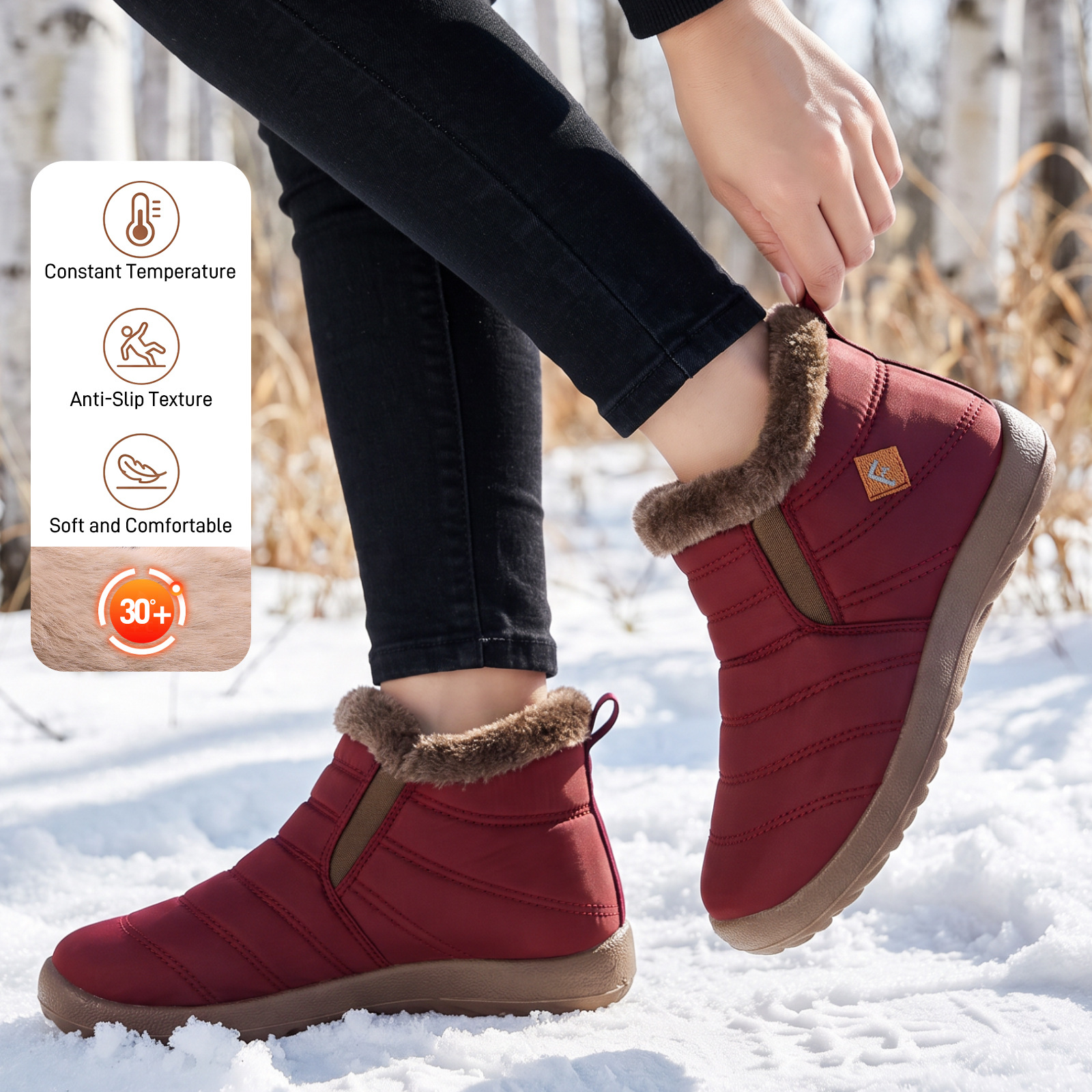 Botas de algodón para mujer, botas de nieve de poliuretano transfronterizas, botas cálidas de talla grande para mujer con forro polar y botas de algodón engrosadas, botas largas de caña alta a prueba de frío.