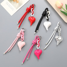 新款PU皮绳爱心钥匙扣挂件时尚百搭diy手工编织绳包包挂饰配件女