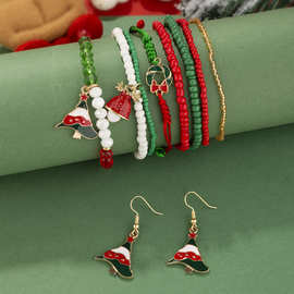 圣诞节手链套装圣诞树铃铛吊坠米珠串珠多层叠戴手链节日手串批发