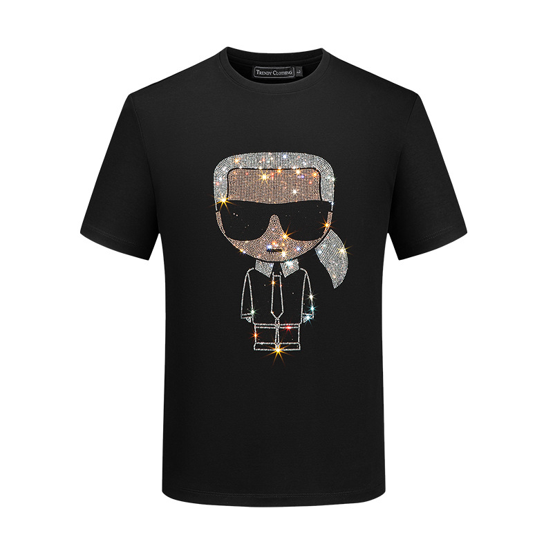 Camiseta de seda helada para hombre, estilo nuevo de verano 2026, camiseta de manga corta con tigre de diamantes de imitación, top de marca de moda para hombre.