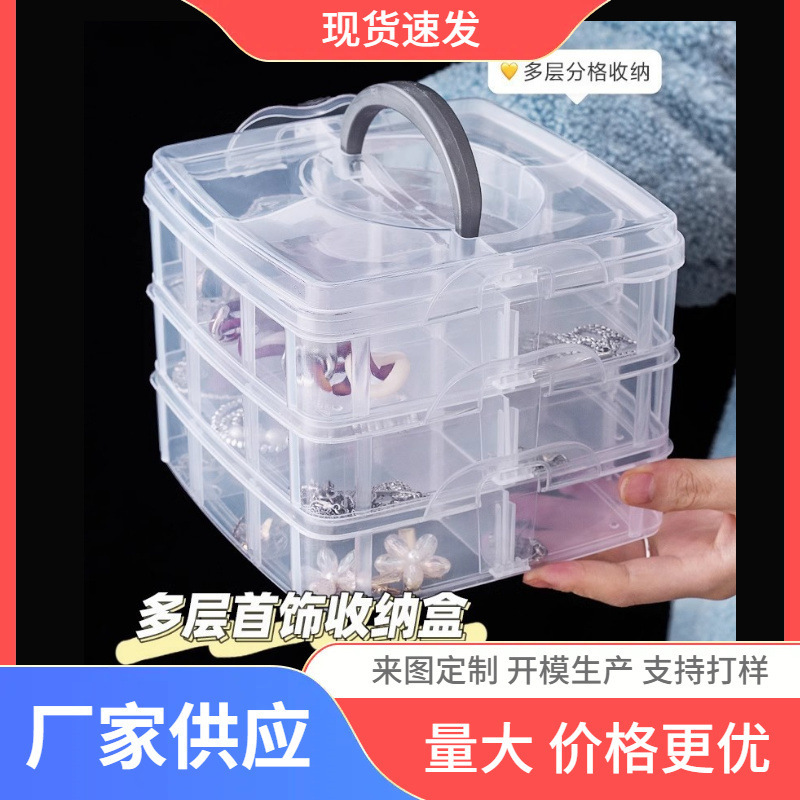 多层可叠加三层手提儿童玩具收纳箱家庭药箱透明有盖塑料整理箱|undefined