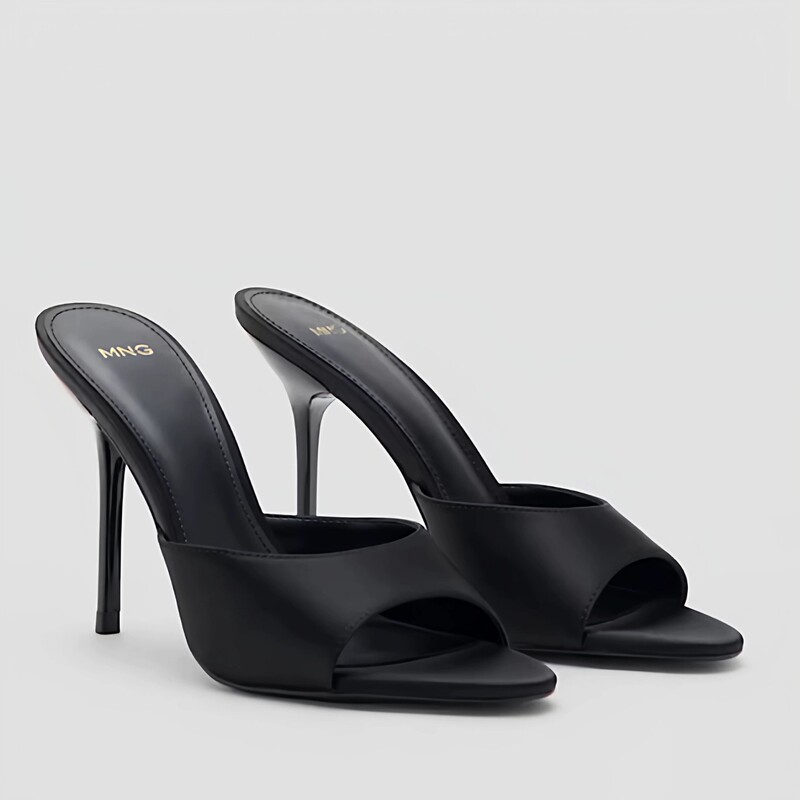 Mng Mango 2026 Summer New Style Slip-On Peep-Toe Versatile Satin Fabric High Stiletto Heel Sandals for Women