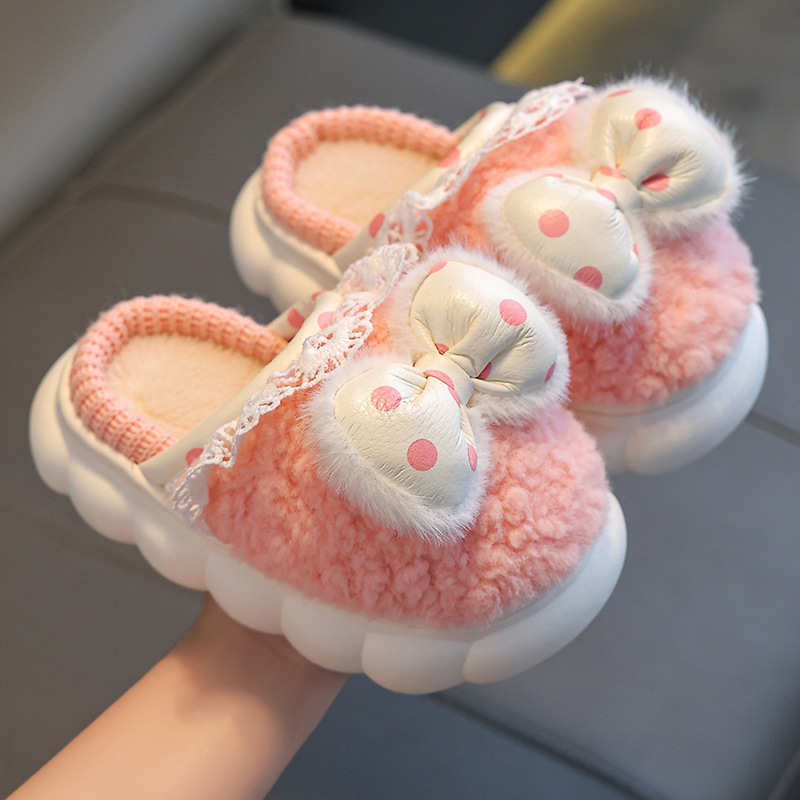 Winter für Mädchen, Prinzessinnenwärme, Tasche, Eltern-Kind-Plüsch-Baumwollhausschuhe für große, mittlere und kleine Kinder_voghion.com
