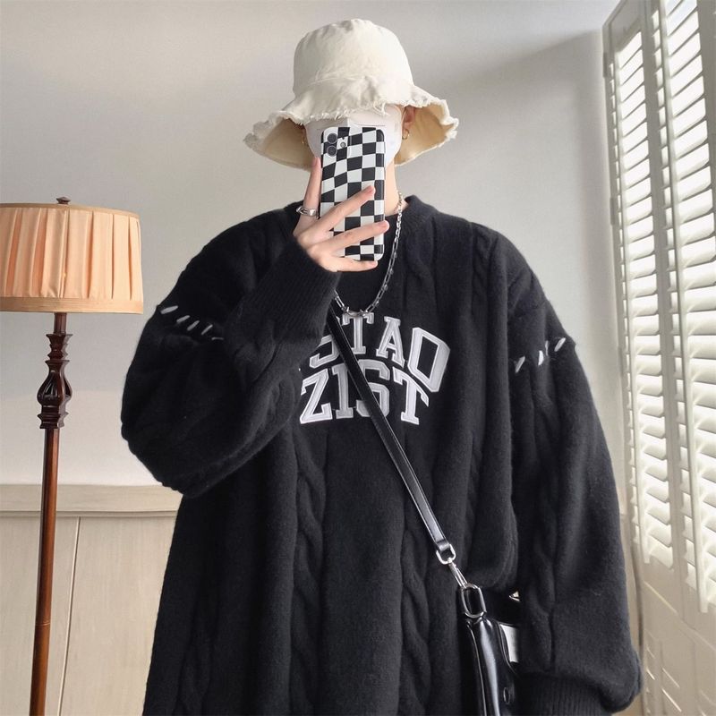 美式慵懒风毛衣男款冬季加厚麻花秋冬款日系感复古针织ins|undefined