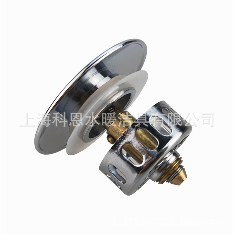 Brass chrome-plated bathtub bounce drain wooden barrel shower room bathtub plug plug basket anti-garbage drain