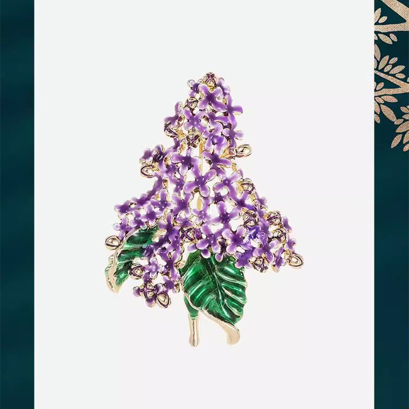 紫のライラックの花のブローチの高級な女性の気質のエナメルの色の胸の花の小さい大衆の高級感の防光ピンは装飾品を配合します。|undefined