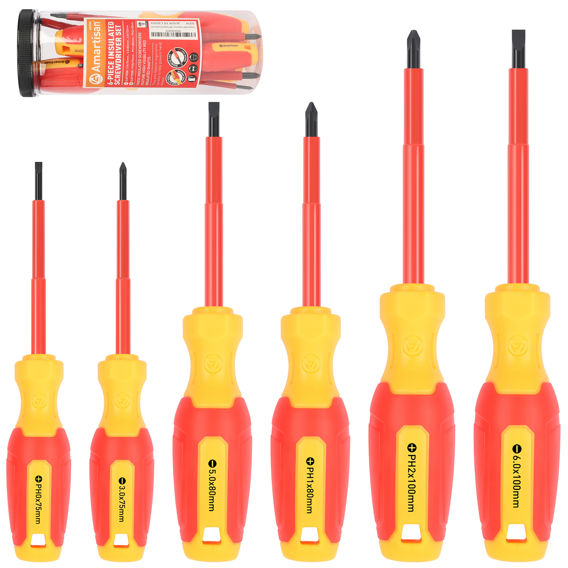 6 conjuntos de destornillador de aislamiento, conjunto de destornillador eléctrico de punta magnética (dornillador de aislamiento)
