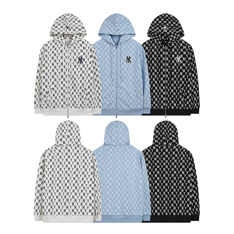 High Version Mlb New Retro Full-Print Presbyopic Zipper Hooded Casual Loose Sports Sweatshirt Jacket for Men and Women
