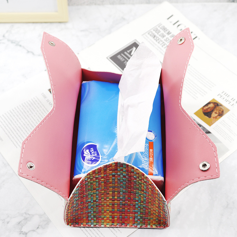 Caja de pañuelos de colores Sala de estar Dormitorio PU Caja de dibujo de cuero Servilleta de hotel Caja de dibujo de papel Bolsa de pañuelos de coche