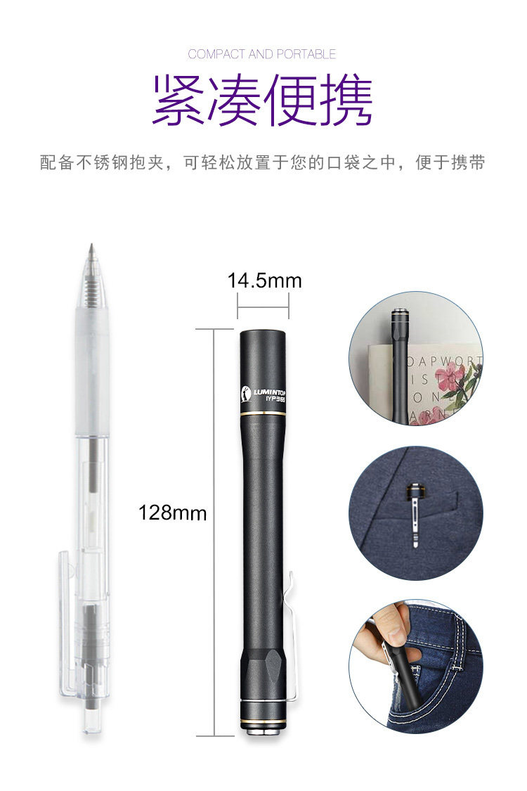 Raymingtu Iyp365 Uv Light Purple Flashlight Wood's Lamp 365Nm Ultraviolet Light for Banknote Detection and Fluorescent Agent Detection