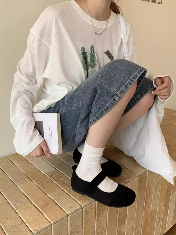 玛丽珍鞋女2025新款秋季一字带魔术贴平底复古韩版毛舒适搭单鞋子|undefined