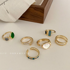 拼色七彩幾何鏤空戒指女時尚氣質優雅S925銀字母開口指環食指戒潮