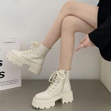 英伦风爆款白色厚底马丁靴女2025新款秋季机车小个子系带显瘦短靴