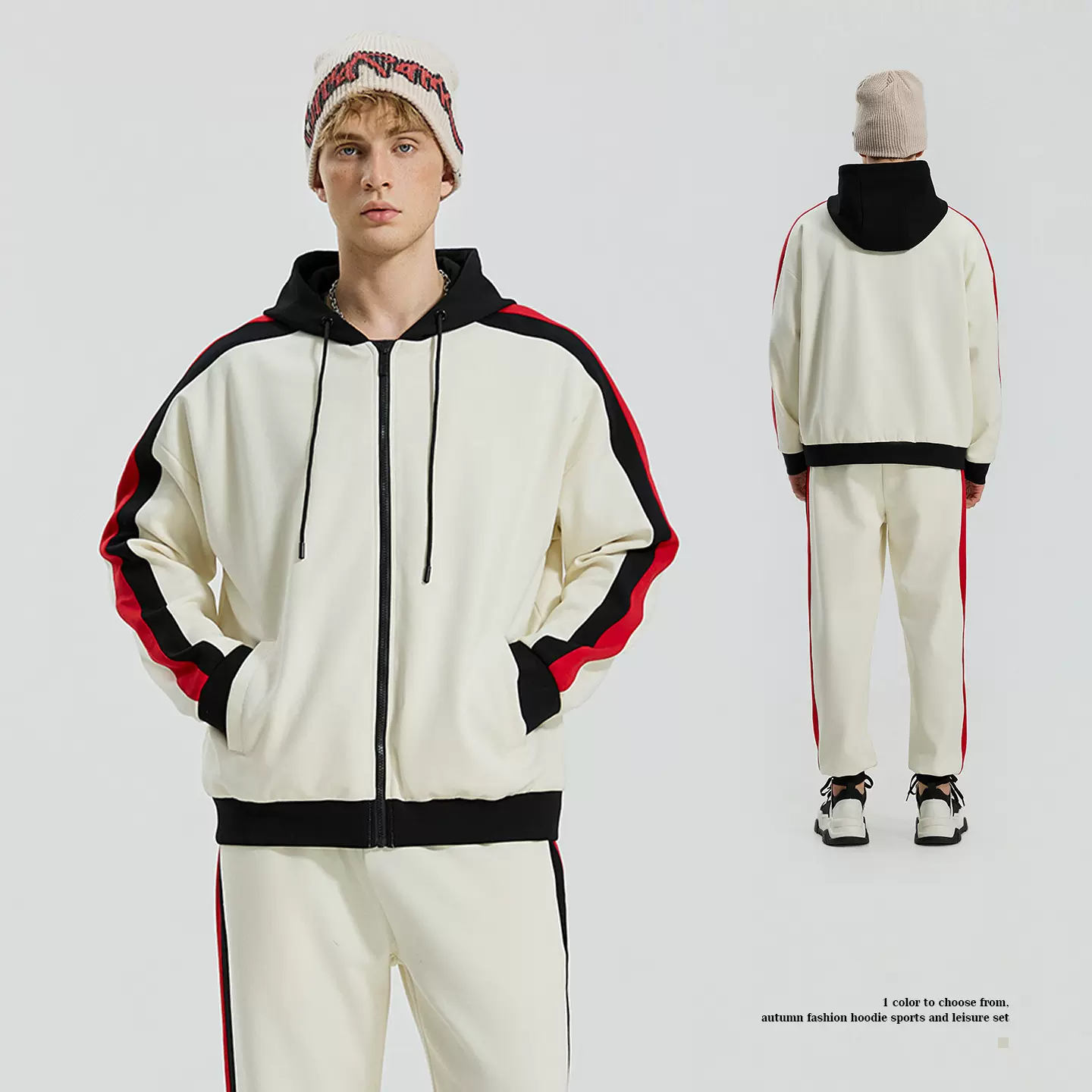 新款时尚学院风休闲情侣夹克男秋季高街立领撞色外套美式百搭套装