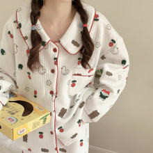 韩国ins女士冬季新款卡通加厚保暖夹棉睡衣套装家居服可外穿潮女