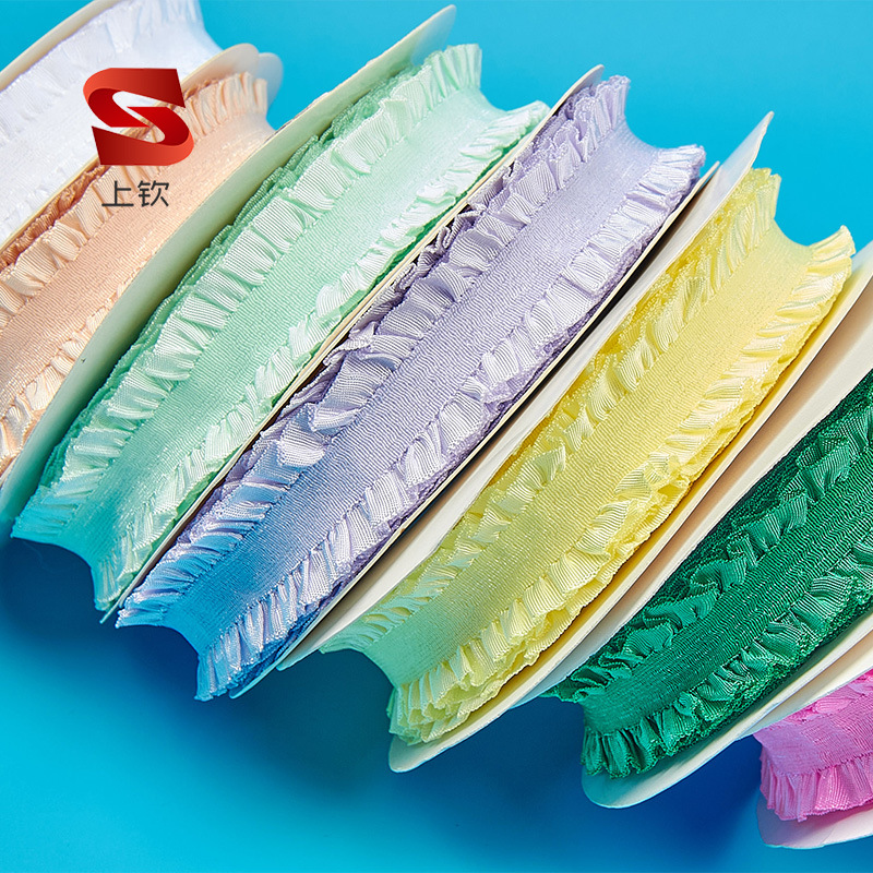 彩色现货2.5CM双边木耳弹力松紧带头箍diy发带手环弹力花边装饰带