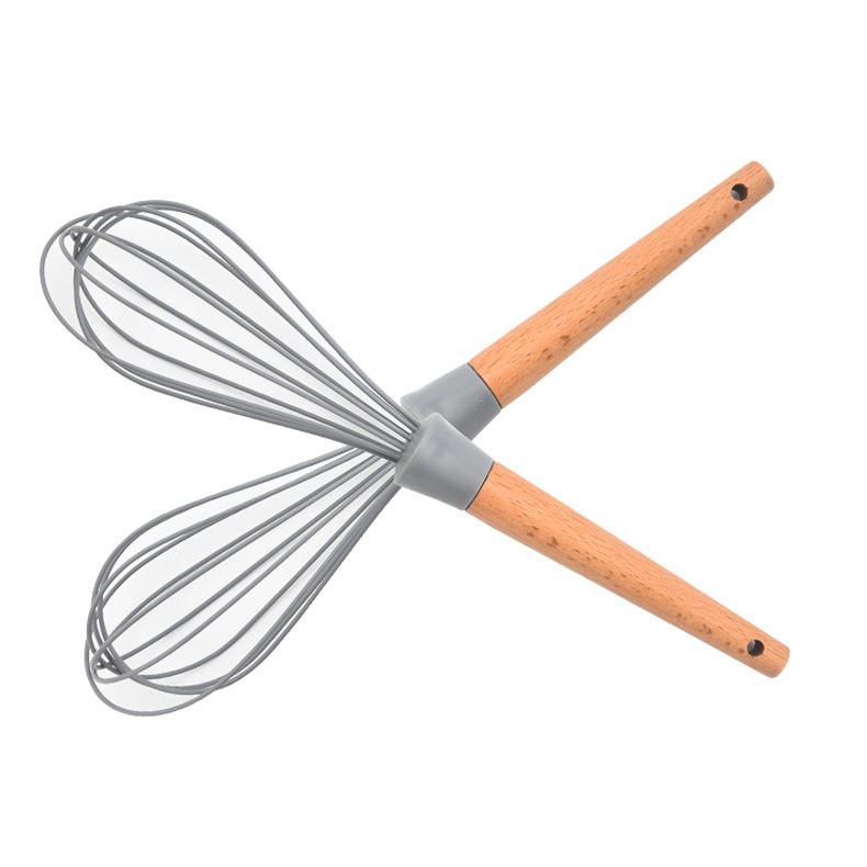 New household 12-inch stainless steel eggbeater wooden handle hand-held egg blender baking tools in stock wholesale