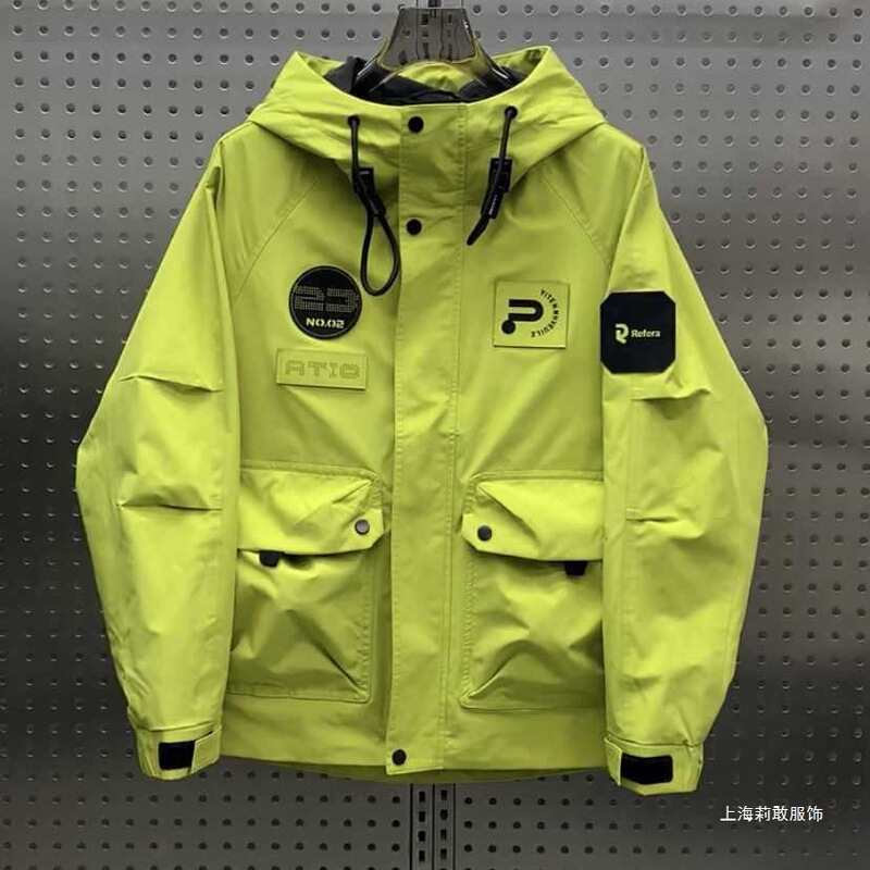 Spring and Autumn Workwear Hooded Jacket for Men, Korean Style Versatile Patch Logo Windbreaker, Youth Fashion, Stylish and Cool, Wholesale Trendy Versatile