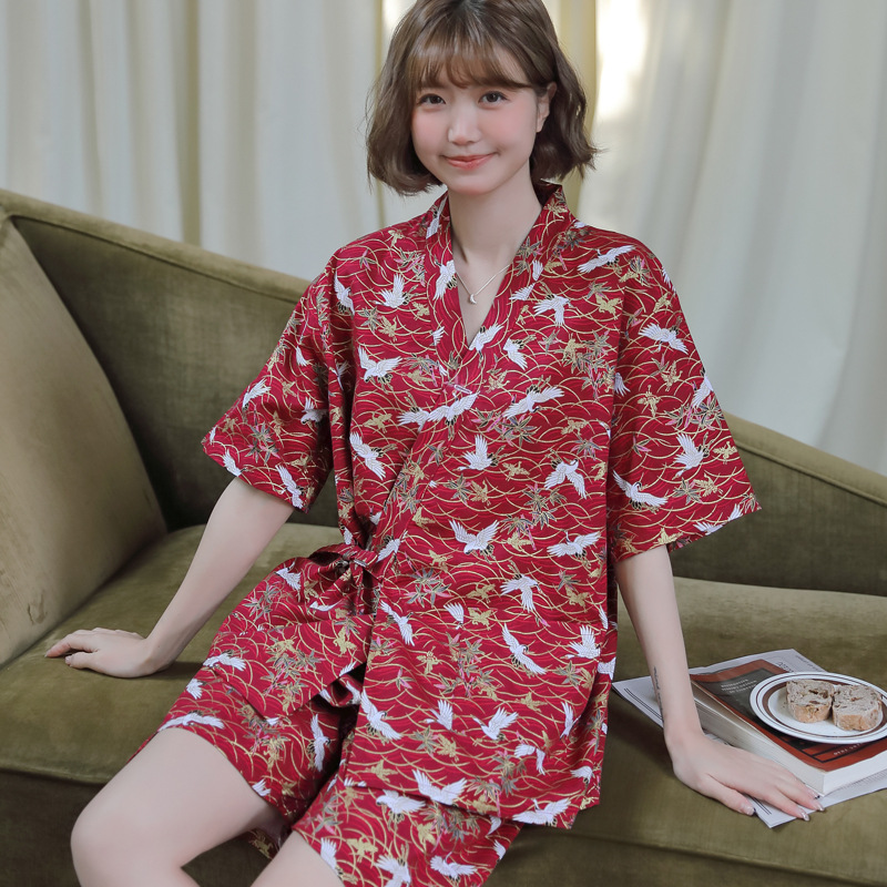2025汗蒸服新品女士家居服装批发工厂针灸服浴袍侧开系带日式和服