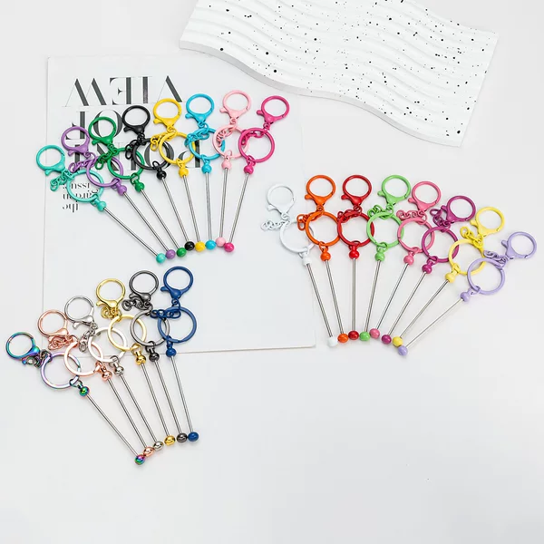 DIY Beaded Keychain In-stock Gradient Color Keychain Wholesale Creative Handmade Beaded Metal Keychain