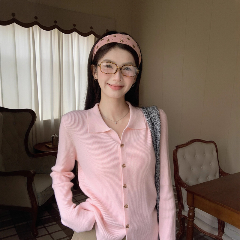 Pink Knitwear for Women 2025 New Polo Collar Knitwear Early Autumn Wear Super Nice Top