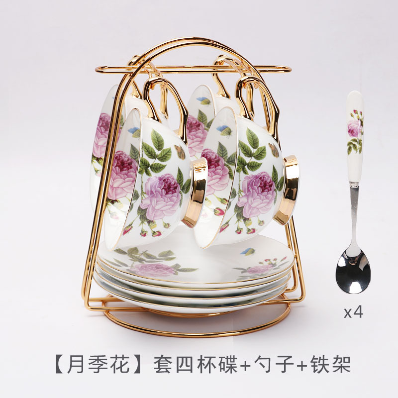 Taza y platillo de café de porcelana taza y platillo de cerámica estilo europeo Oro Negro taza de té Flor de alta calidad juego de té de la tarde caja de regalo