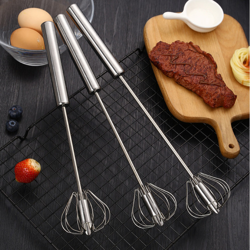 Press-type egg beater, stainless steel semi-automatic egg beater, household handheld rotating egg beater, baking utensils