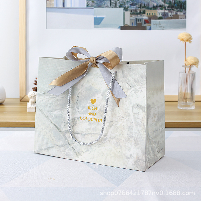 Cross-Border Manufacturers Wholesale In-Stock Marble-Patterned Handbags, Clothing Bags, Gift Bags, and Takeaway Paper Bags