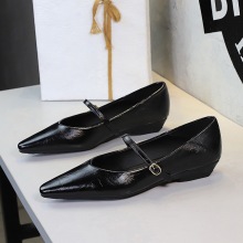 2182 Simple Evening Style Mary Jane Shoes Women's Slope Heel Versatile Shallow Mouth One Word Straw Low Heel Small Pointed Temperament Single Shoes